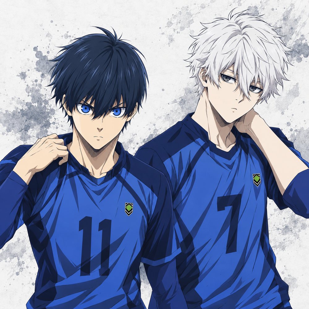 Isagi y Nagi con la camiseta de Blue Lock